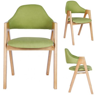 Furniture Wooden Frame Green Fabric Restaurant Arm Chair for Garden