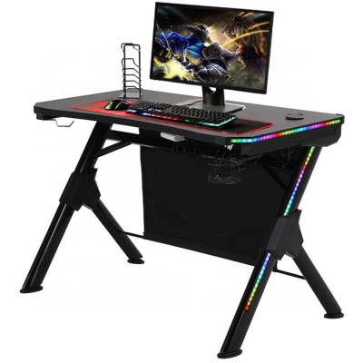 Internet Cafe Black Steel Frame RGB Gaming Desk PC Office Computer Table