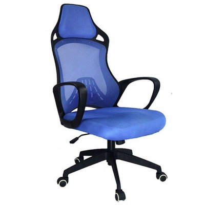 Cool Designer Blue Revolving Office Ergonomic Mesh Chair for Headrest